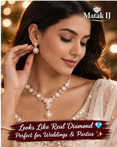 Matak IJ || Luxury Rose Gold Pearl Necklace Set with Earrings (Free) 17491