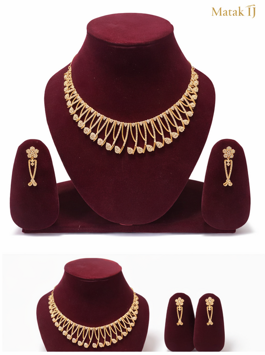 Matak IJ || Royal Gold-Tone Crystal Drop Necklace Set with Earrings (Free) 16518