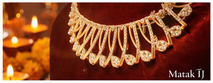 Matak IJ || Royal Gold-Tone Crystal Drop Necklace Set with Earrings (Free) 16518
