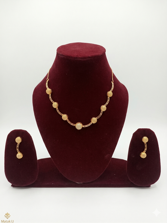 Matak IJ || Elegant Gold Textured Beaded Necklace Set with Matching Earrings (Free) 17630