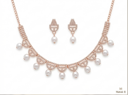 Matak IJ || Elegant Rose Gold Pearl Drop Necklace Set with Earring Set (Free) 17464