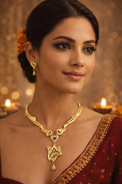 Matak IJ || Royal Leaf Designer Gold-Plated Necklace Set with Earrings (Free) 16716