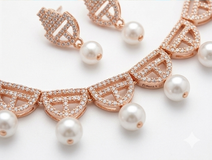 Matak IJ || Elegant Rose Gold Pearl Drop Necklace Set with Earring Set (Free) 17464