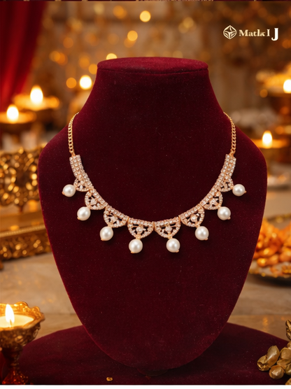 Matak IJ || Elegant Rose Gold Pearl Drop Necklace Set with Earring Set (Free) 17464