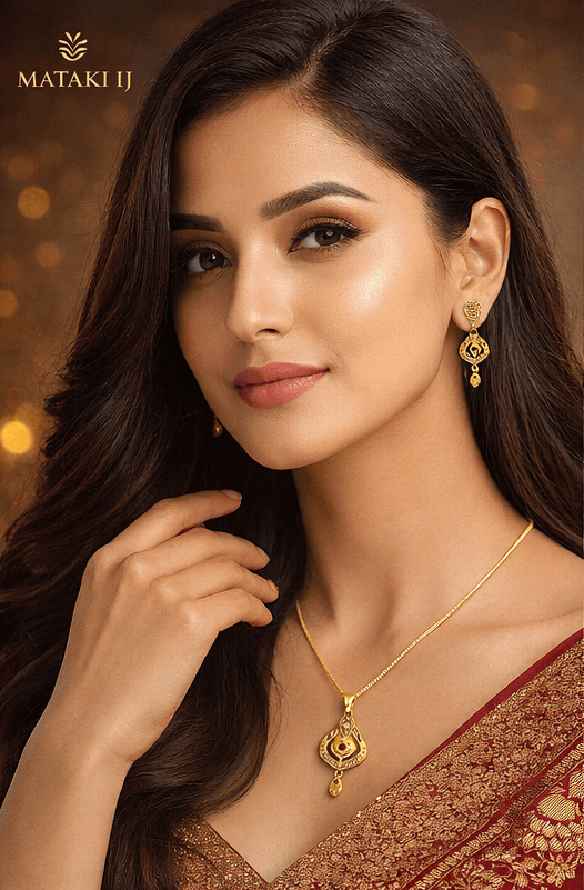 Matak IJ || Elegant Traditional Gold-Plated Pendant Necklace Set with Earrings (Free) 17507-1