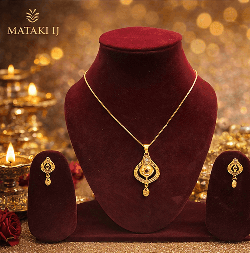 Matak IJ || Elegant Traditional Gold-Plated Pendant Necklace Set with Earrings (Free) 17507-1