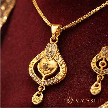 Matak IJ || Elegant Traditional Gold-Plated Pendant Necklace Set with Earrings (Free) 17507-1