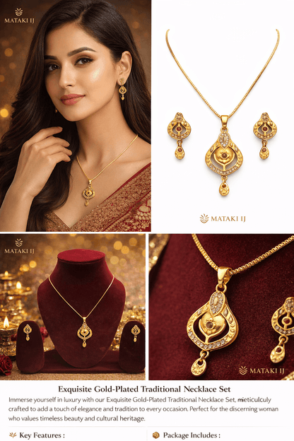 Matak IJ || Elegant Traditional Gold-Plated Pendant Necklace Set with Earrings (Free) 17507-1