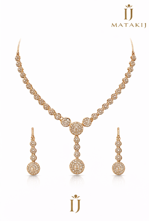 Matak IJ || Elegant Rose Gold Sparkling Drop Necklace Set with Earrings (Free) 17645
