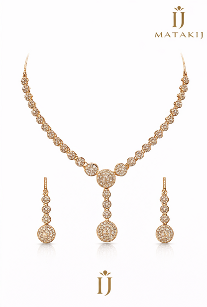Matak IJ || Elegant Rose Gold Sparkling Drop Necklace Set with Earrings (Free) 17645