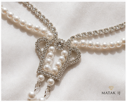 Matak IJ || Pearl and American Diamond Necklace Set with Earrings (Free) 17464W