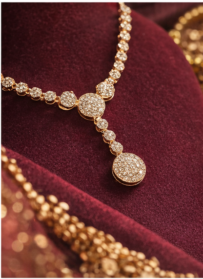 Matak IJ || Elegant Rose Gold Sparkling Drop Necklace Set with Earrings (Free) 17645