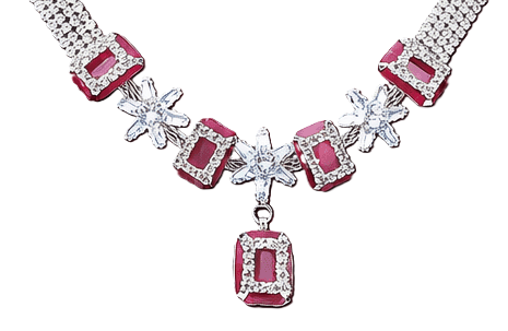 Matak IJ || Elegant Pink & Maroon Stone Gold-Plated Necklace Set with Matching Earrings (Free) 17462