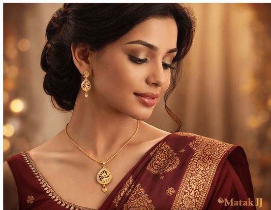 Matak IJ || Royal Radiance Gold Pendant Necklace Set with Elegant Earrings (Free) 17507-3