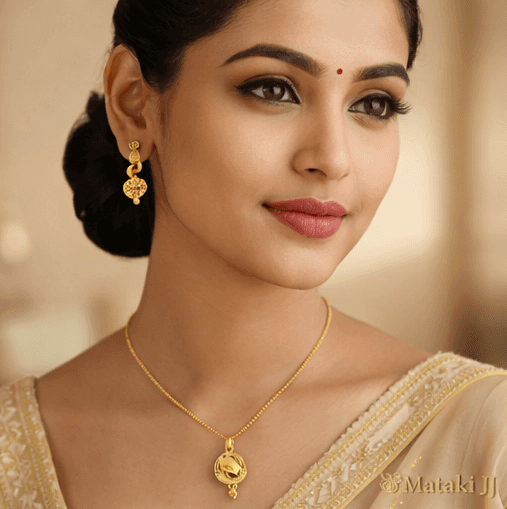 Matak IJ || Elegant Gold Finish Designer Pendant Necklace Set with Matching Earrings (Free) 16984