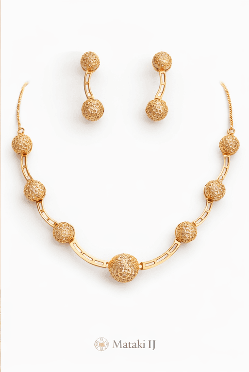 Matak IJ || Elegant Gold Textured Beaded Necklace Set with Matching Earrings (Free) 17630