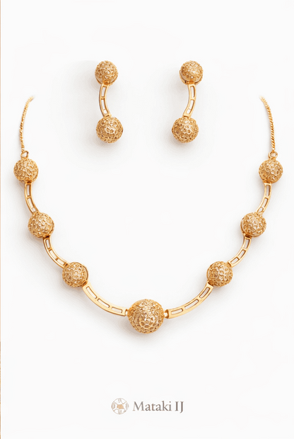 Matak IJ || Elegant Gold Textured Beaded Necklace Set with Matching Earrings (Free) 17630