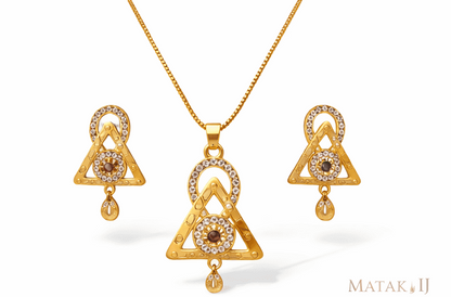 Matak IJ || Elegant Temple-Inspired Gold Pendant Necklace Set with Matching Earrings (Free) 17507-4
