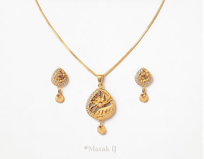 Matak IJ || Royal Radiance Gold Pendant Necklace Set with Elegant Earrings (Free) 17507-3