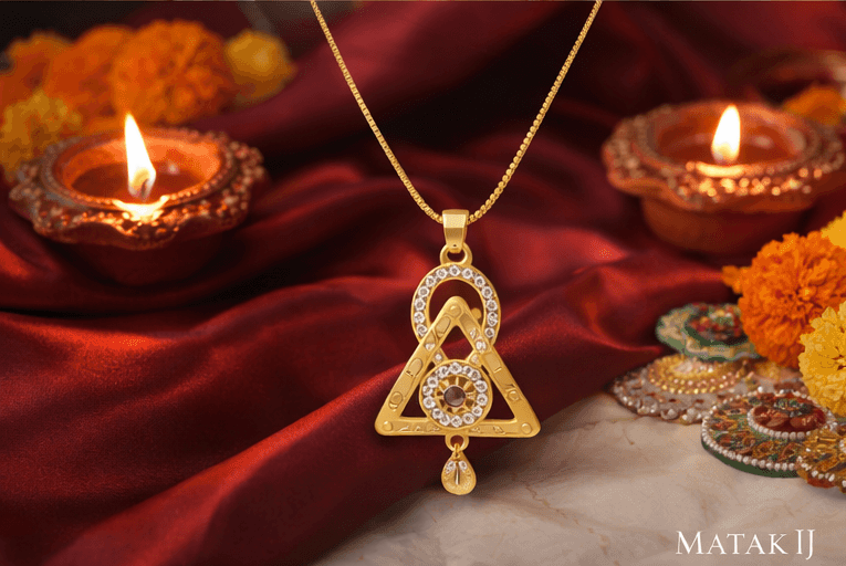 Matak IJ || Elegant Temple-Inspired Gold Pendant Necklace Set with Matching Earrings (Free) 17507-4