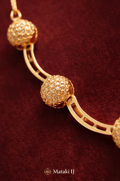 Matak IJ || Elegant Gold Textured Beaded Necklace Set with Matching Earrings (Free) 17630