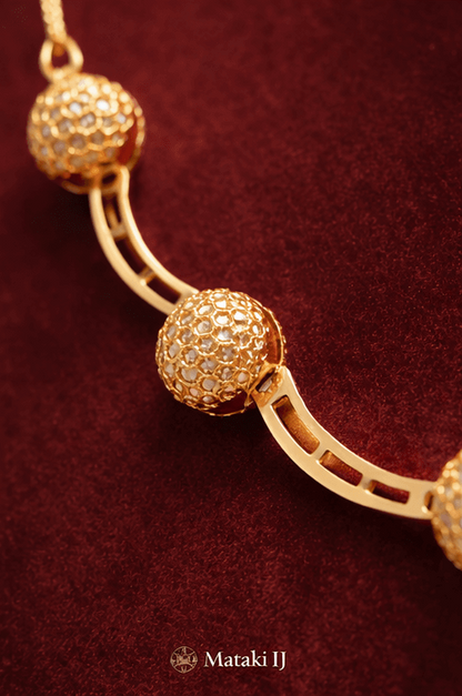 Matak IJ || Elegant Gold Textured Beaded Necklace Set with Matching Earrings (Free) 17630