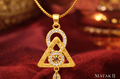 Matak IJ || Elegant Temple-Inspired Gold Pendant Necklace Set with Matching Earrings (Free) 17507-4
