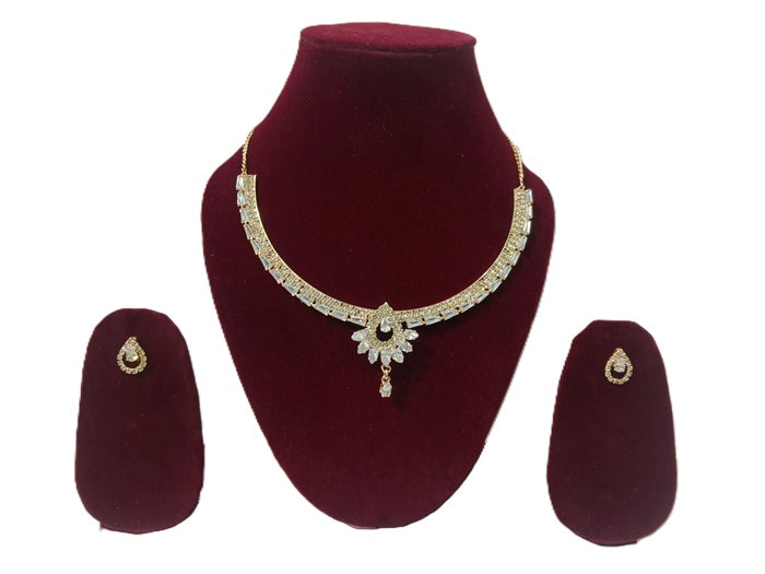 Matak IJ || Elegant Rose Gold AD Stone Necklace Set with Premium Crystal Pendant & Earrings (Free) 17458