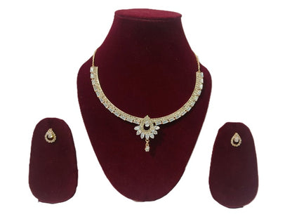 Matak IJ || Elegant Rose Gold AD Stone Necklace Set with Premium Crystal Pendant & Earrings (Free) 17458