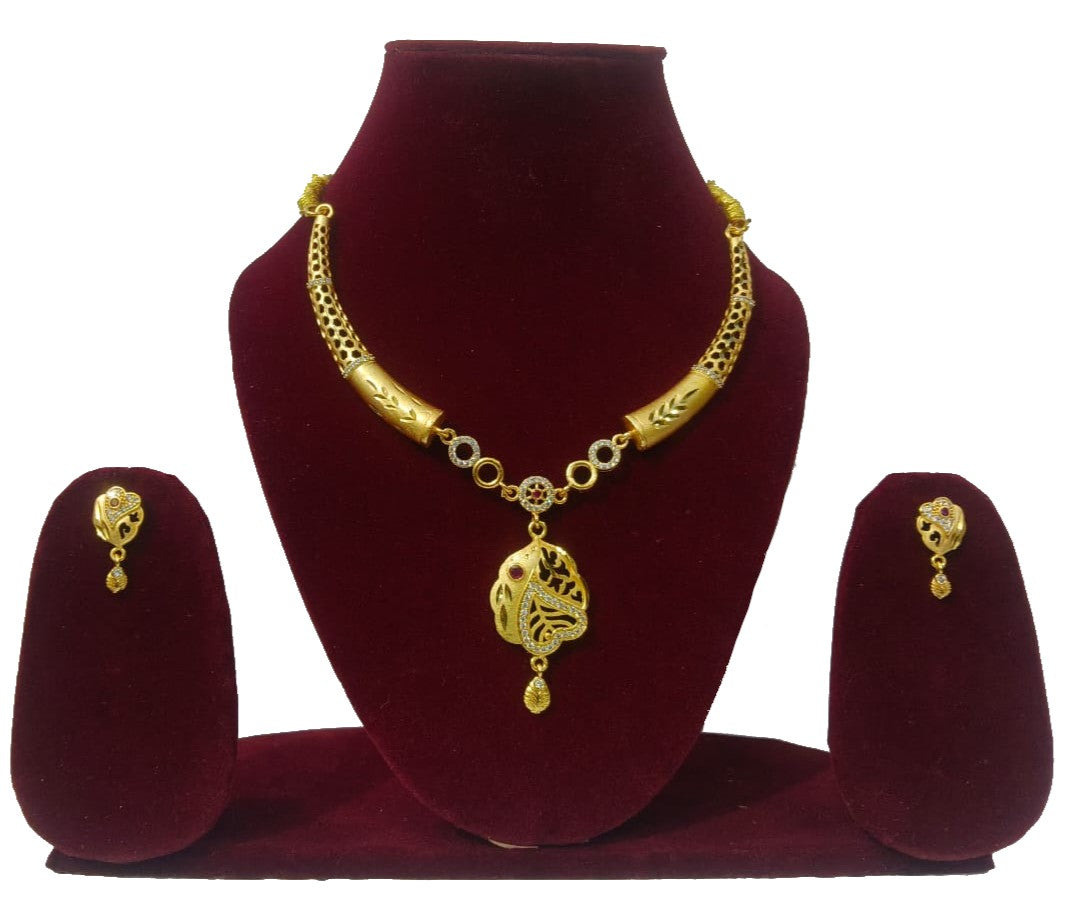 Matak IJ || Traditional Gold Pendant Necklace Set with Earrings (Free) 17596