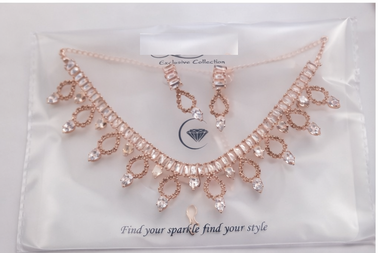 Matak IJ || Elegant Rose Gold Crystal Cascade Necklace Set with Earrings (Free) 17472