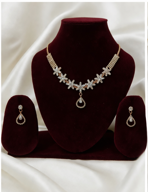 Matak IJ || Elegant Rose Gold Sparkle Necklace Set with Earrings (Free) 17468