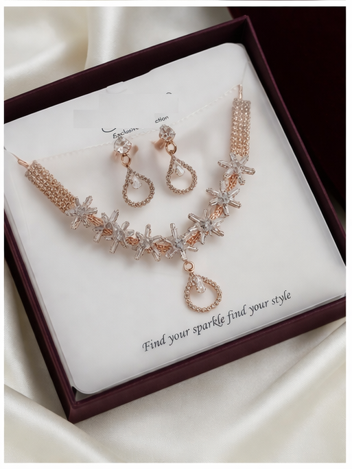 Matak IJ || Elegant Rose Gold Sparkle Necklace Set with Earrings (Free) 17468