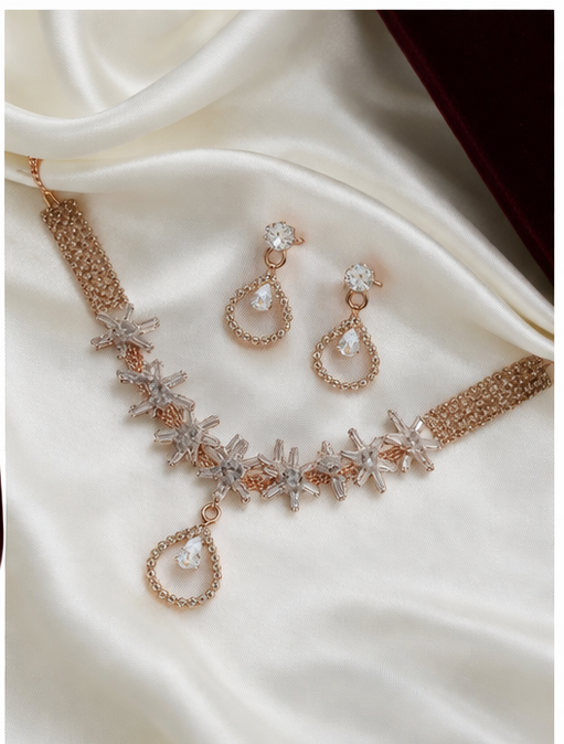 Matak IJ || Elegant Rose Gold Sparkle Necklace Set with Earrings (Free) 17468