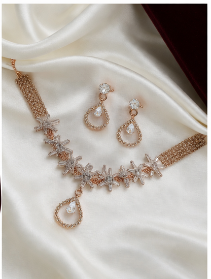 Matak IJ || Elegant Rose Gold Sparkle Necklace Set with Earrings (Free) 17468