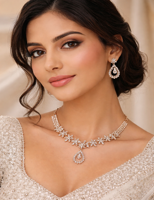 Matak IJ || Elegant Rose Gold Sparkle Necklace Set with Earrings (Free) 17468