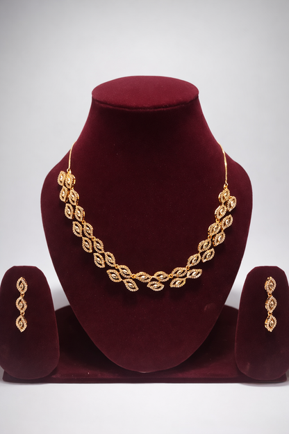 Matak IJ || Elegant Leaf Design Gold-Plated Necklace Set with Matching Earrings (Free) 17360