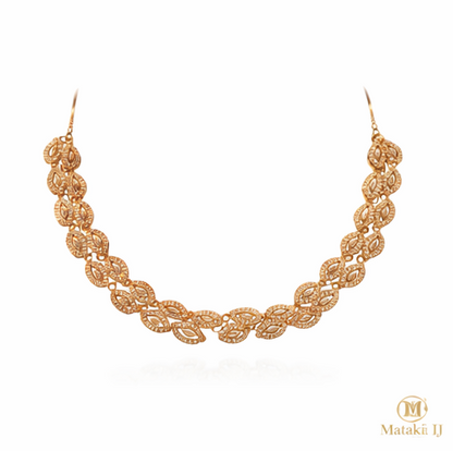 Matak IJ || Elegant Leaf Design Gold-Plated Necklace Set with Matching Earrings (Free) 17360