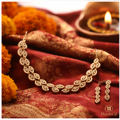 Matak IJ || Elegant Leaf Design Gold-Plated Necklace Set with Matching Earrings (Free) 17360