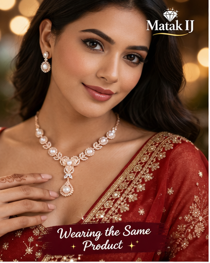 Matak IJ || Luxury Rose Gold Pearl Necklace Set with Earrings (Free) 17491
