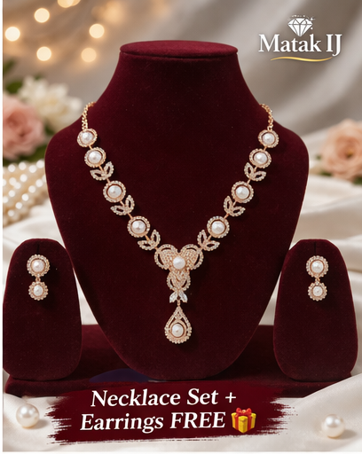 Matak IJ || Luxury Rose Gold Pearl Necklace Set with Earrings (Free) 17491