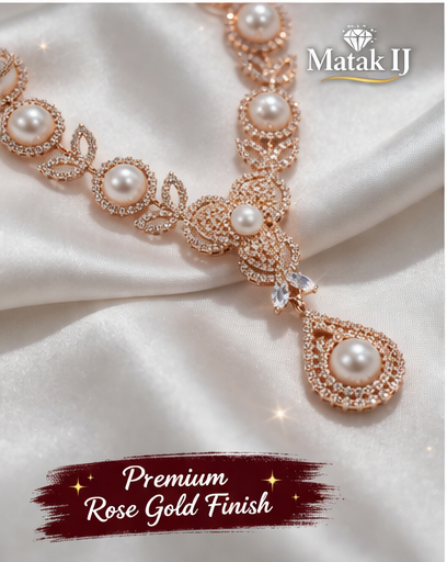 Matak IJ || Luxury Rose Gold Pearl Necklace Set with Earrings (Free) 17491