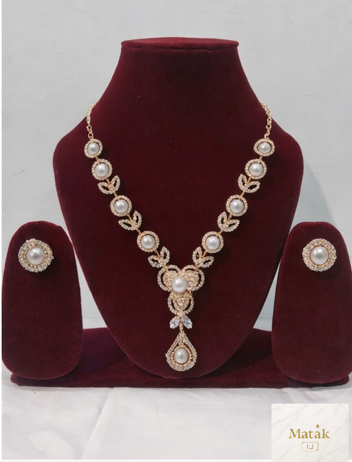 Matak IJ || Luxury Rose Gold Pearl Necklace Set with Earrings (Free) 17491