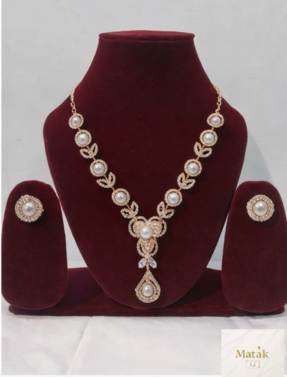Matak IJ || Luxury Rose Gold Pearl Necklace Set with Earrings (Free) 17491