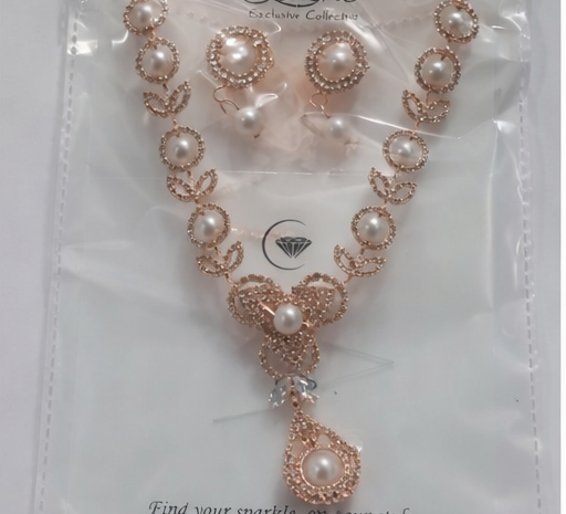 Matak IJ || Luxury Rose Gold Pearl Necklace Set with Earrings (Free) 17491