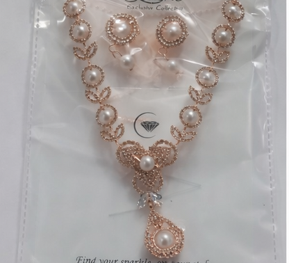 Matak IJ || Luxury Rose Gold Pearl Necklace Set with Earrings (Free) 17491